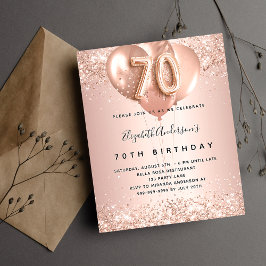 Einladung zum 70. Geburtstag Rose Goldballons