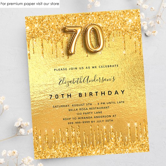 Einladung zum 70. Geburtstagsparty Gold Glitzer