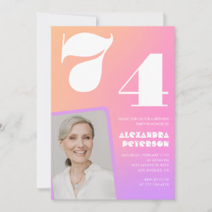 Einladung zum 74. Geburtstag mit rosa Farbverlauf 