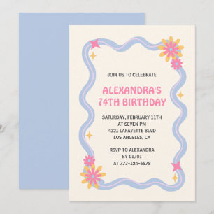 Einladung zum 74. Geburtstag Retro Groovy Blaue Bl