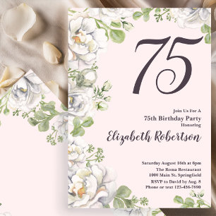 Einladung zum 75. Geburtstag Blush Pink Florale Pf