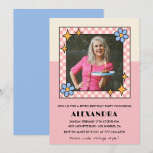 Einladung zum 75. Geburtstag Retro Groovy Pink Blu