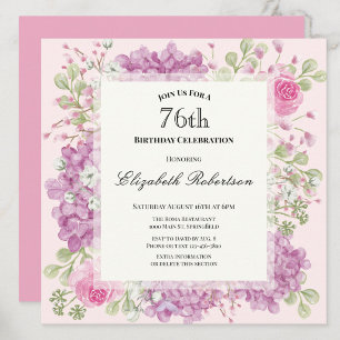 Einladung zum 76. Geburtstag Elegante rosa Blumen