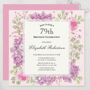 Einladung zum 79. Geburtstag Elegante rosa Blumen