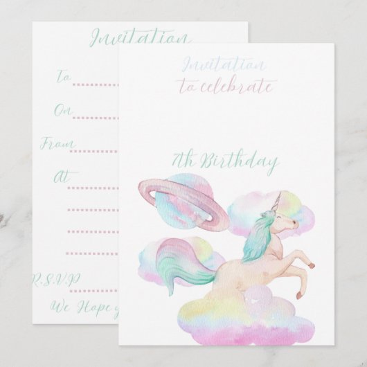 Einladung zum 7. Geburtstag (Vorne/Hinten)