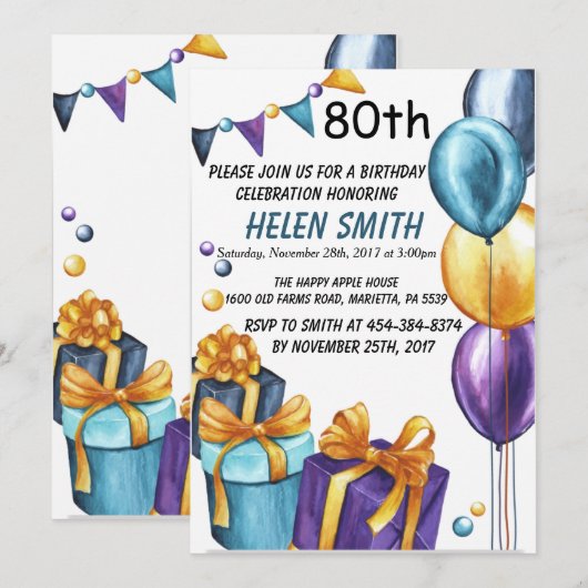 Einladung zum 80. Geburtstag (Vorne/Hinten)