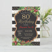 Einladung zum 80. Geburtstag. Christmas Red Black (Stehend Vorderseite)