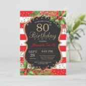 Einladung zum 80. Geburtstag. Christmas Red Black (Stehend Vorderseite)