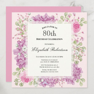 Einladung zum 80. Geburtstag Elegante rosa Blumen