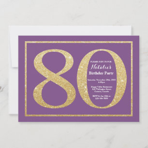 Einladung zum 80. Geburtstag Lila und Gold Glitter