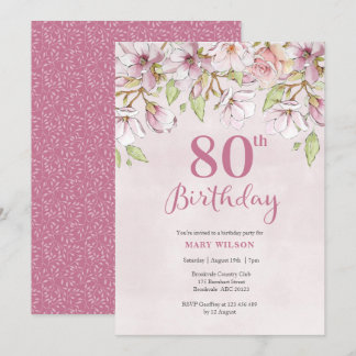 Einladung zum 80. Geburtstag Pink Floral