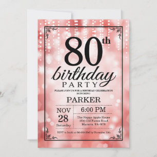 Einladung zum 80. Geburtstag Roter Glitter