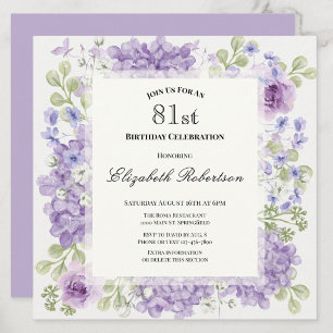 Einladung zum 81. Geburtstag Elegante lila Blumen