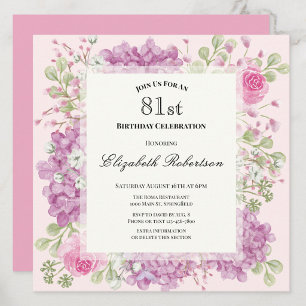 Einladung zum 81. Geburtstag Elegante rosa Blumen