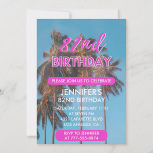 Einladung zum 82. Geburtstag Sommer Pink Palme