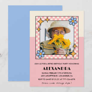 Einladung zum 85. Geburtstag Retro Groovy Pink Blu