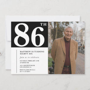 Einladung zum 86. Geburtstag mit Schwarz-Weiß-Foto