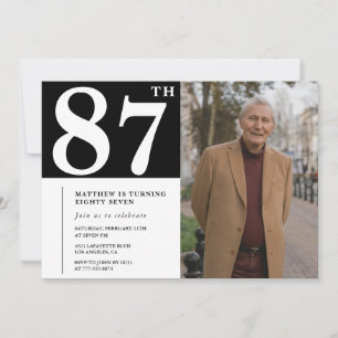 Einladung zum 87. Geburtstag in Schwarz-Weiß-Foto 