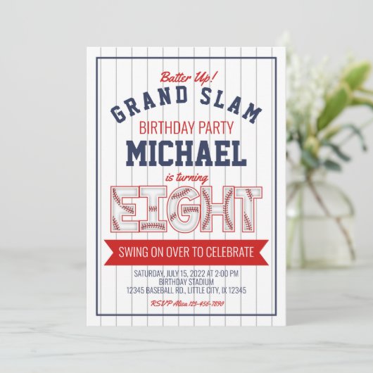 Einladung zum 8. Baseball Geburtstag (Stehend Vorderseite)