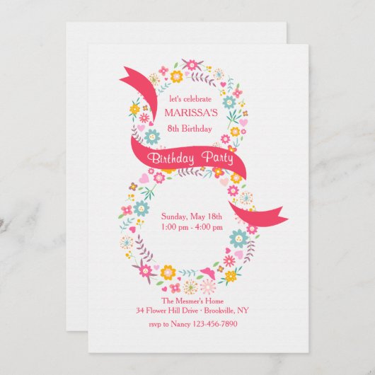 Einladung zum 8. Geburtstag (Vorne/Hinten)