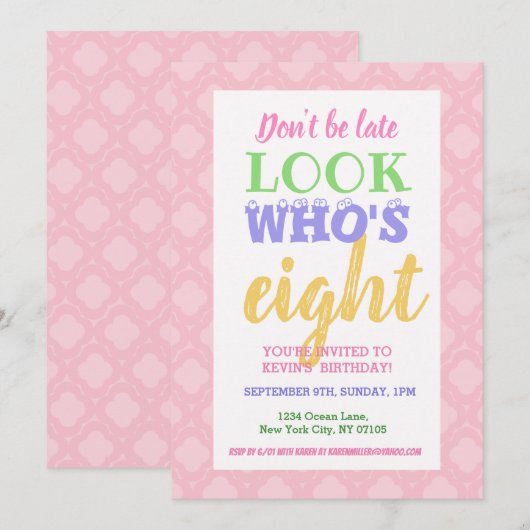 Einladung zum 8. Geburtstag (Vorne/Hinten)