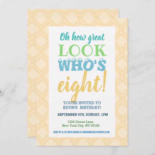 Einladung zum 8. Geburtstag (Vorne/Hinten)