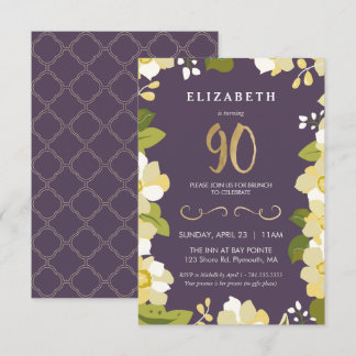 Einladung zum 90. Geburtstag, Blumen mit Gold anpa