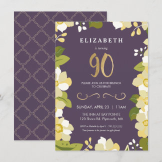 Einladung zum 90. Geburtstag, Blumen mit Gold anpa