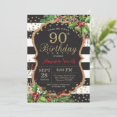 Einladung zum 90. Geburtstag. Christmas Red Black (Stehend Vorderseite)