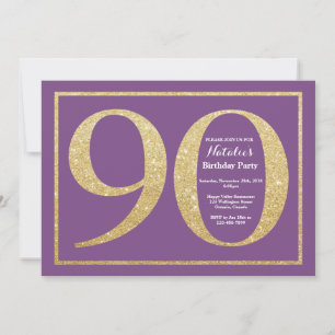 Einladung zum 90. Geburtstag Lila und Gold Glitter
