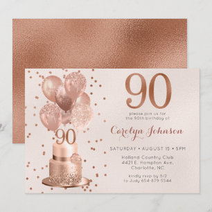 Einladung zum 90. Geburtstag mit Roségold-Torte