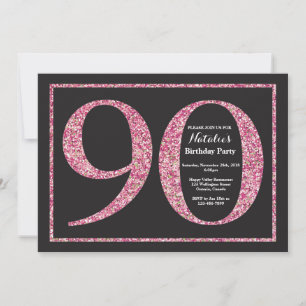 Einladung zum 90. Geburtstag Pink Glitter Kreideta
