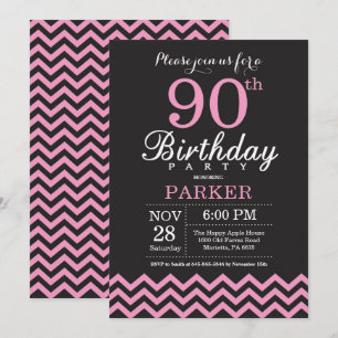 Einladung zum 90. Geburtstag Schwarz und Rosa Chev
