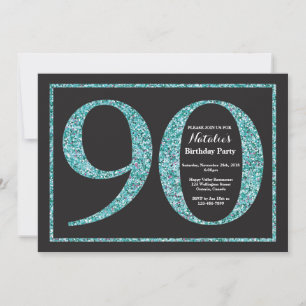 Einladung zum 90. Geburtstag Teal Glitter Kreideta