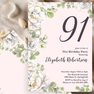 Einladung zum 91. Geburtstag Blush Pink Florale Pf