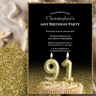 Einladung zum 91. Geburtstag in Schwarz und Gold f