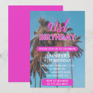 Einladung zum 91. Geburtstag Sommer Pink Palme