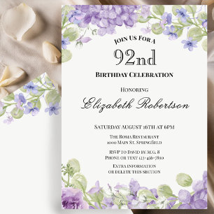Einladung zum 92. Geburtstag Elegante lila Blumen
