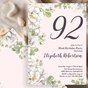 Einladung zum 92. Geburtstag - Rosafarbene Florale