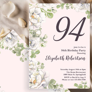 Einladung zum 94. Geburtstag Blush Pink Florale Pf