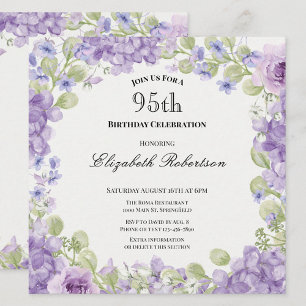 Einladung zum 95. Geburtstag Elegante lila Blüten