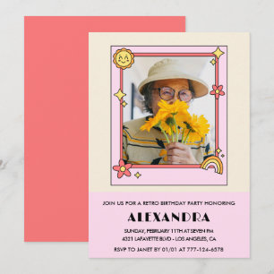Einladung zum 95. Geburtstag Retro Groovy Pink Flo