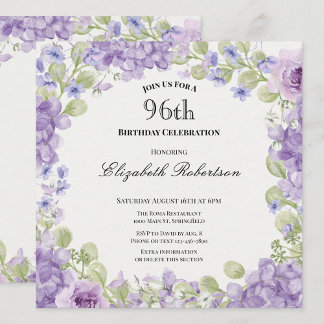 Einladung zum 96. Geburtstag Elegante lila Blüten
