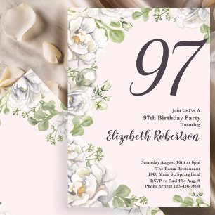 Einladung zum 97. Geburtstag Blush Pink Floral Peo