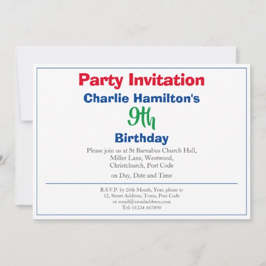 Einladung zum 9. Geburtstag (Rückseite)