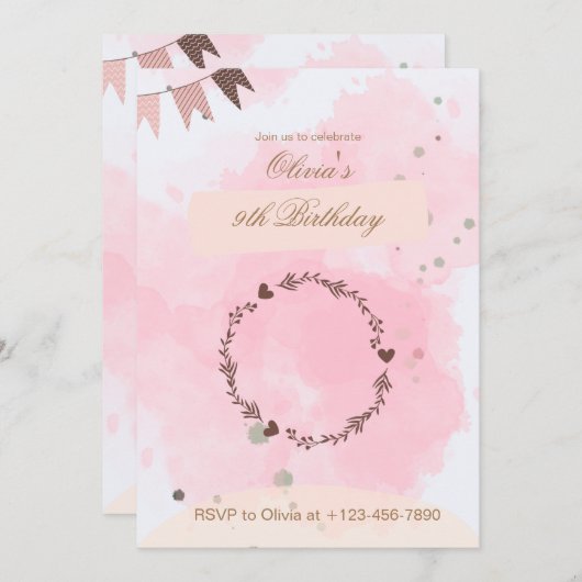 Einladung zum 9. Geburtstag (Vorne/Hinten)