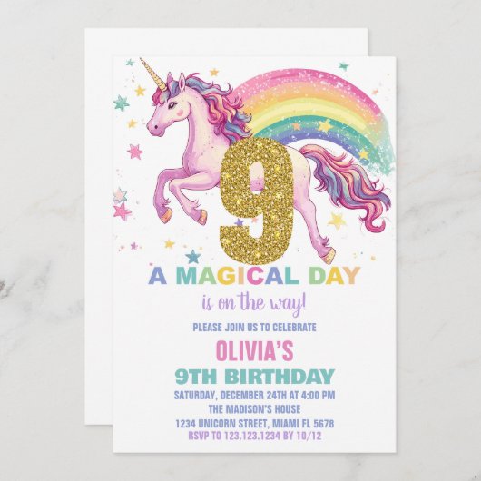 Einladung zum 9. Geburtstag (Vorne/Hinten)