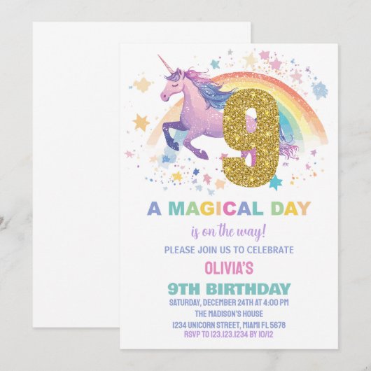 Einladung zum 9. Geburtstag (Vorne/Hinten)