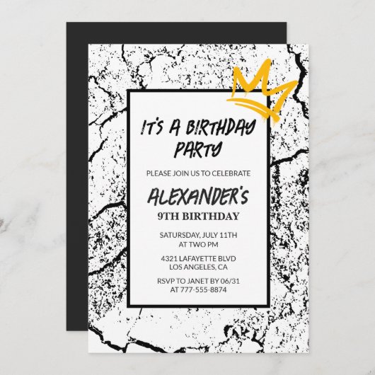 Einladung zum 9. Geburtstag Boy Graffiti Party Bla (Vorne/Hinten)