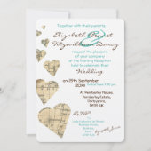 Einladung zum Abend Vintag Map Hearts (Vorderseite)